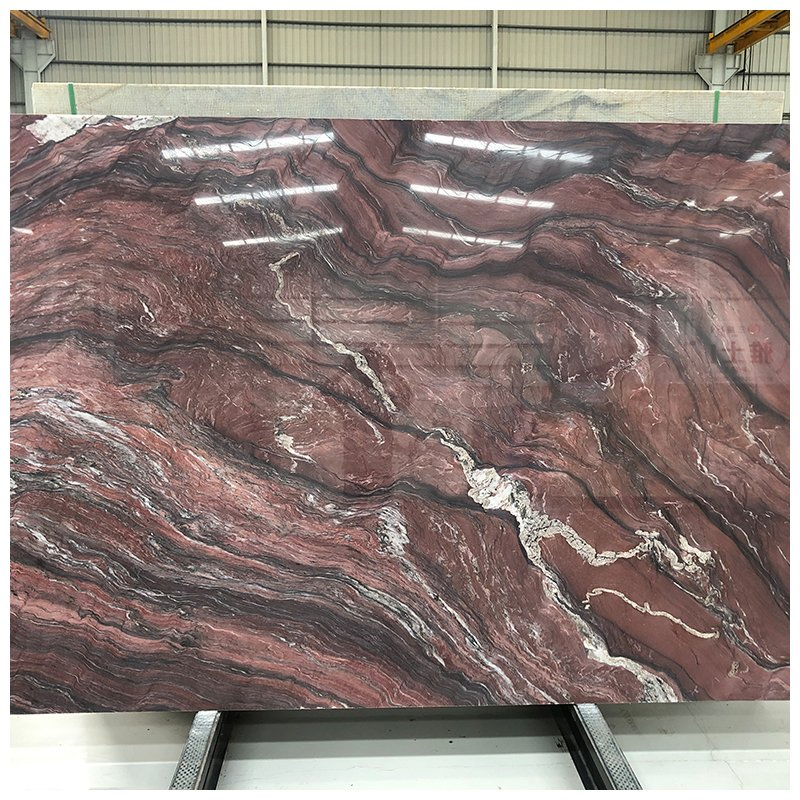 Brazilian Red Fusion Revolution Exotic Quartzite for Bookmatched Wall and Countertops