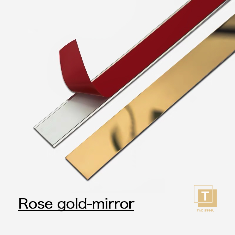 T&C Profiles32 Popular Mirror PVD Gold Flat Metal Stainless Steel Trim Strip Decorative Tile Trim Strip for Interior Decoration