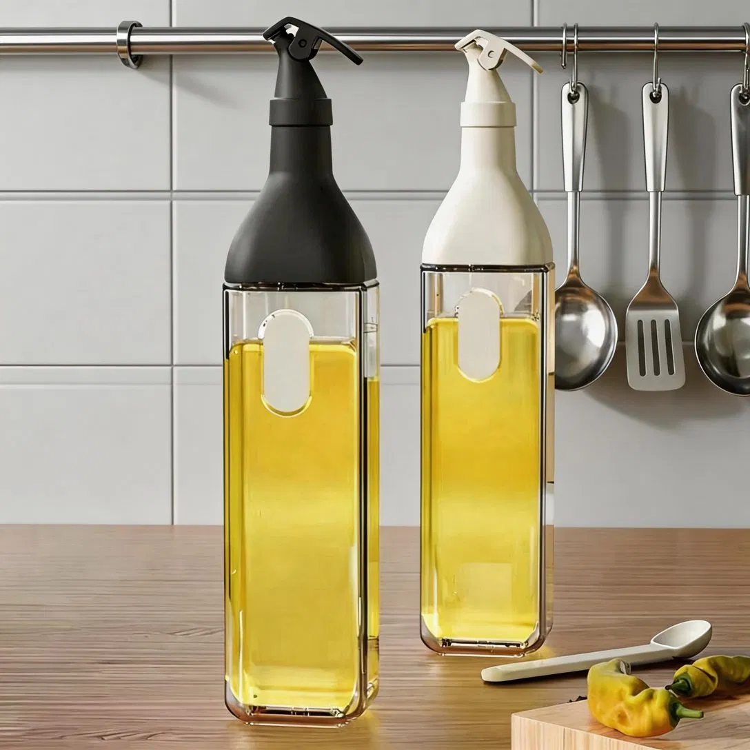 Set of Five Square Oil Bottles Rainbow Spectrum for Professional Kitchen Organization