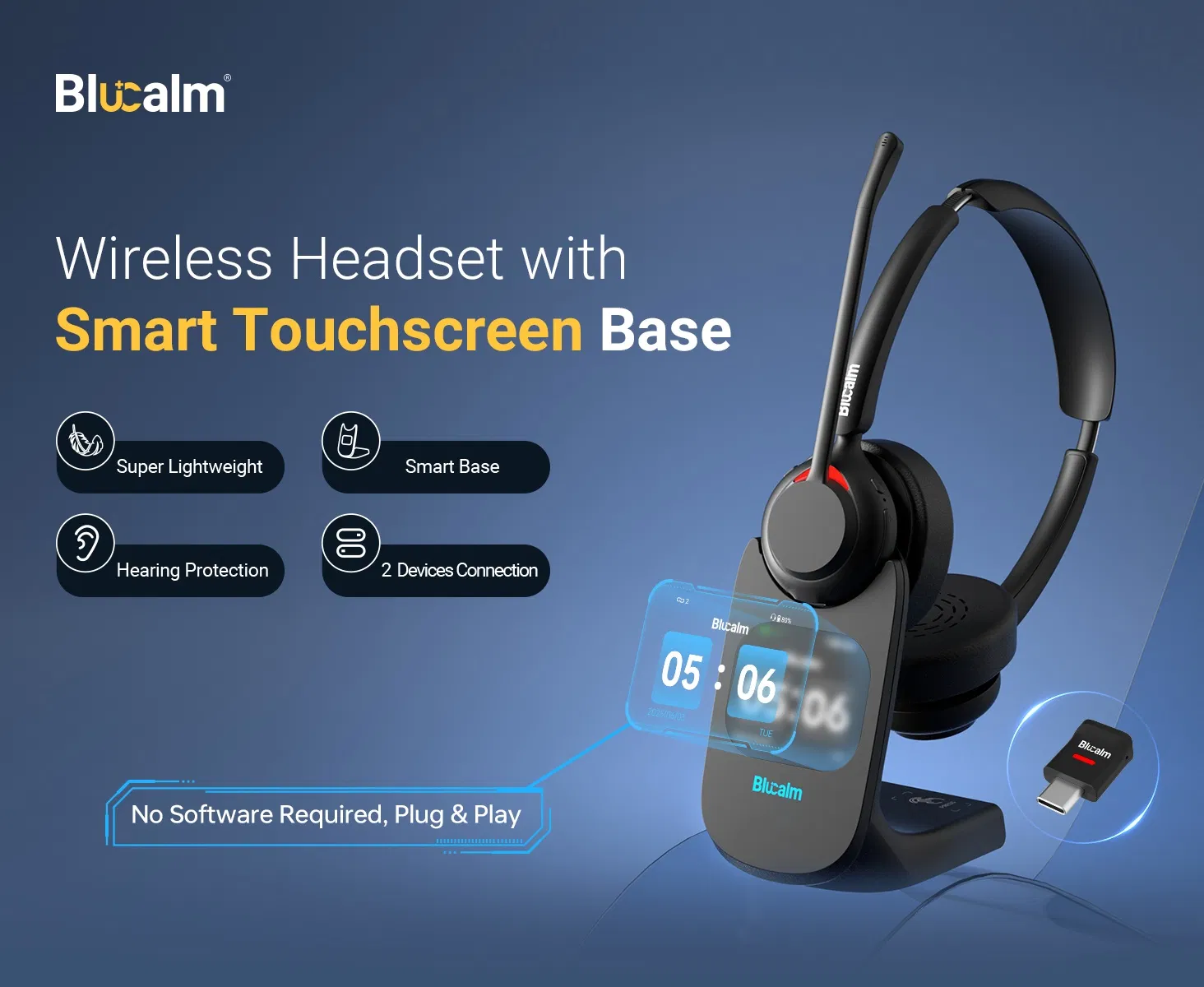 Insight 60 Wireless Headset with Mic, USB Dongle and Smart Base