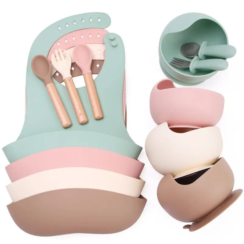 Silicone Kids Cute Bowl Plate Bib Cup Baby Feeding Products