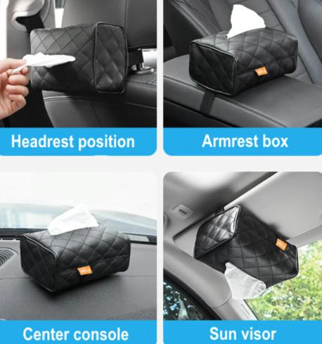 Universal PU Leather Car Tissue Box Cover Sun Visor Chair Back Hanging Type Leather Tissue Box