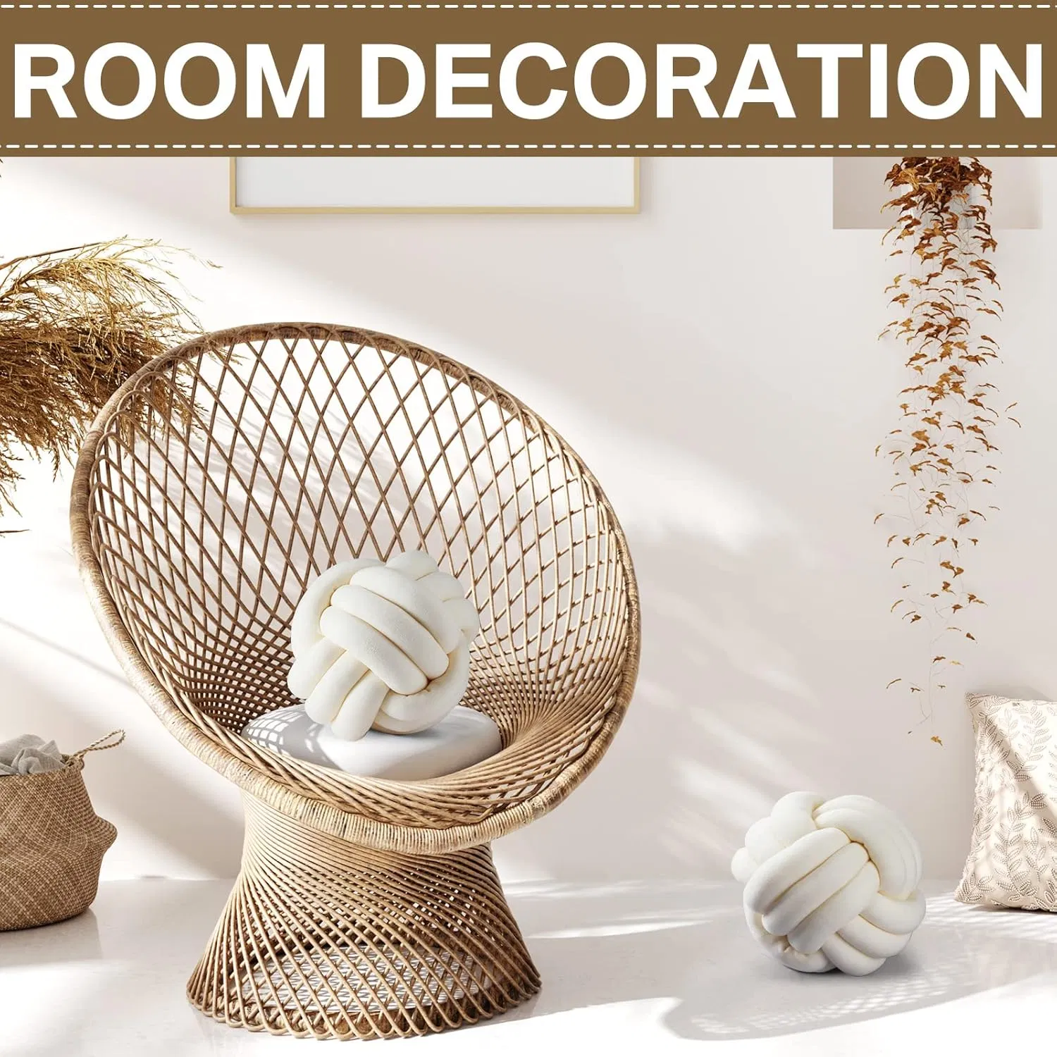 2 PCS Decorative Round Throw Knotted Soft Pillow Ball for Bedroom Sofa