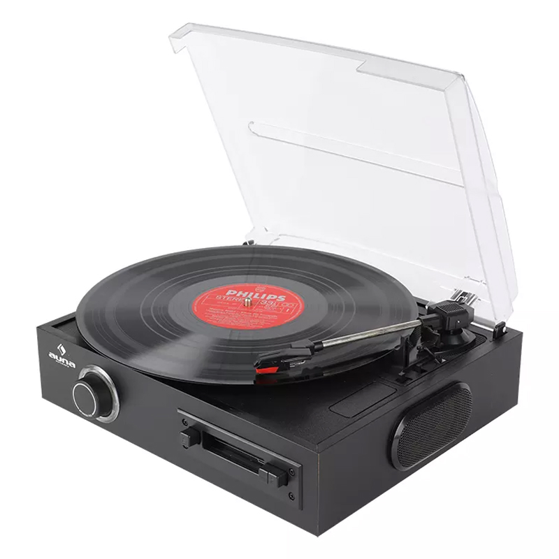 Винтажный проигрыватель винила 33/45/78 об/мин с пылезащитным колпаком