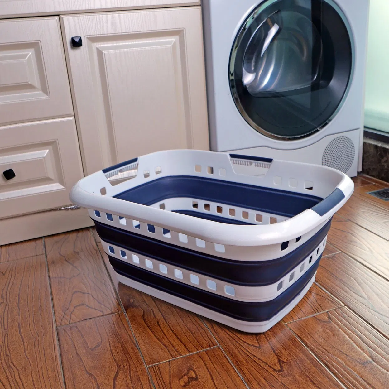 40L Gray Hot Selling Large Capacity Collapsible Plastic Storge Basket, Washing Tub
