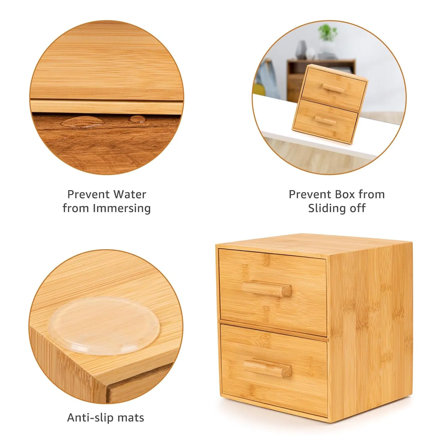 Bamboo Household Simple Bathroom Countertop Storage Face Wash Tissue Paper Napkin Storage Box Pull Box