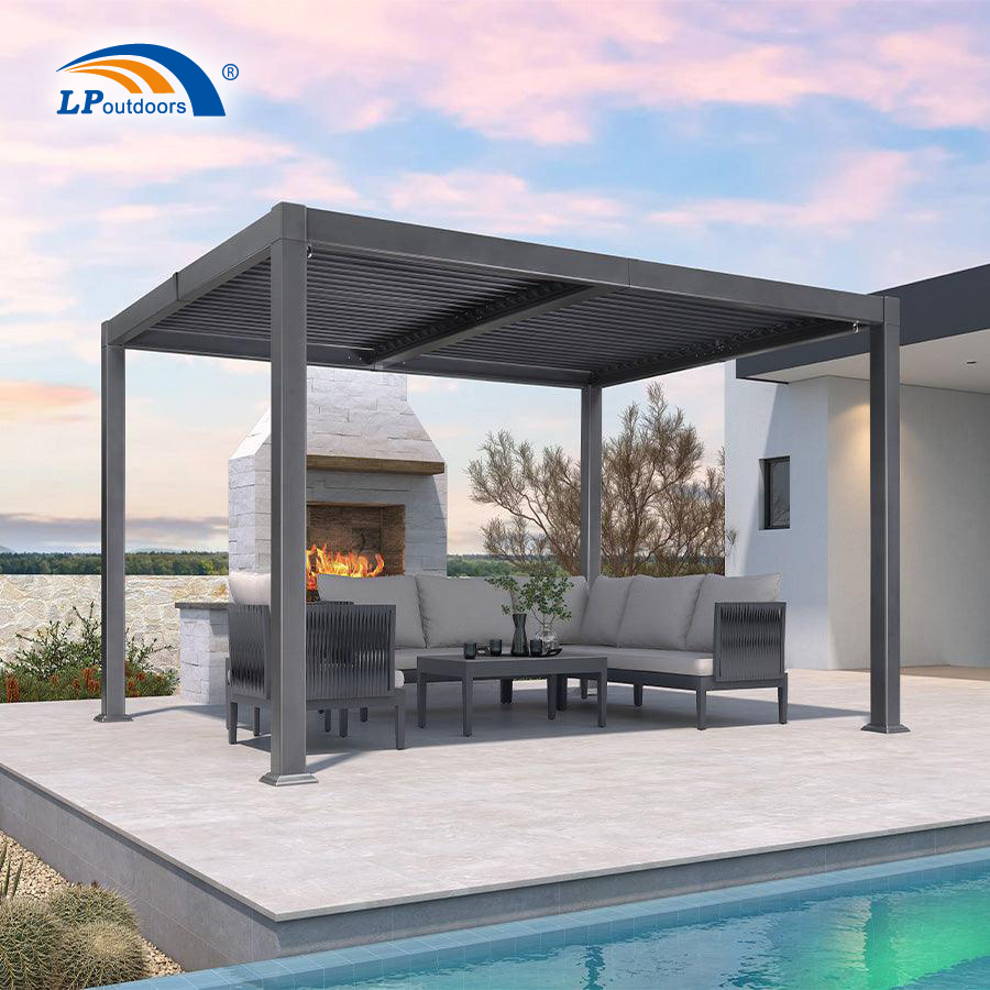 Outdoor Bioclimatic Swimming Pool Garden Gazebo Louvered Roof Aluminum Pergola