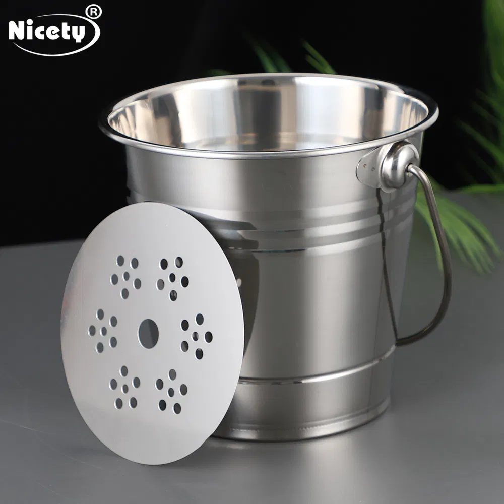Portable Camping Outdoor Use Ice Cube Bucket Stainless Steel Ice Barrel with Lid Handle