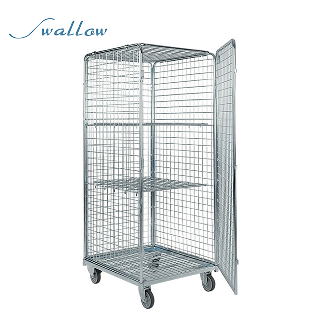 Galvanized Transport Collapsible Wire Mesh Laundry Cage Trolley
