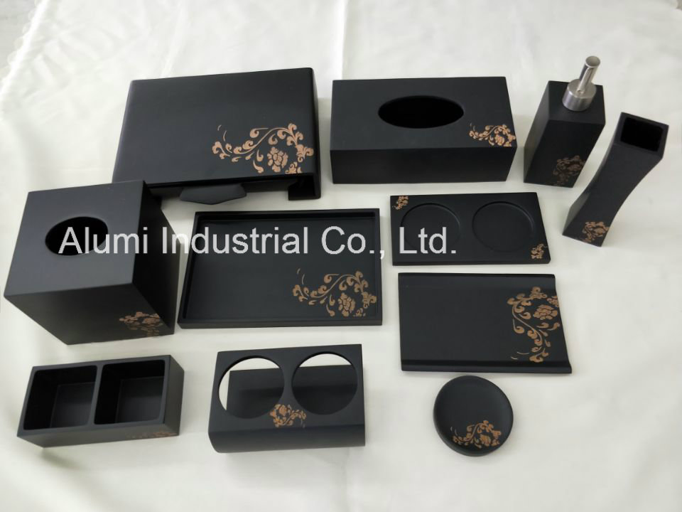 Resin Hotel Room Amenities Holder Set Black Color