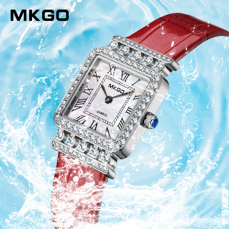 Niche Retro Women's Square Watch Roman Numerals Luxury Diamond-Embedded Quartz Wristwatch