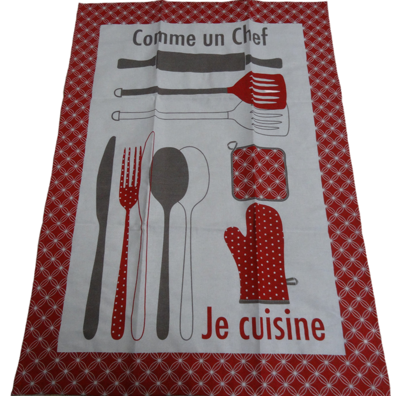 2025 Factory Custom Quick-Drying Promotional 100% Cotton Cheap Kitchen Cleaning Printed Printing Plain Tea Towel Dish Towel with Printing Fork and Spoon