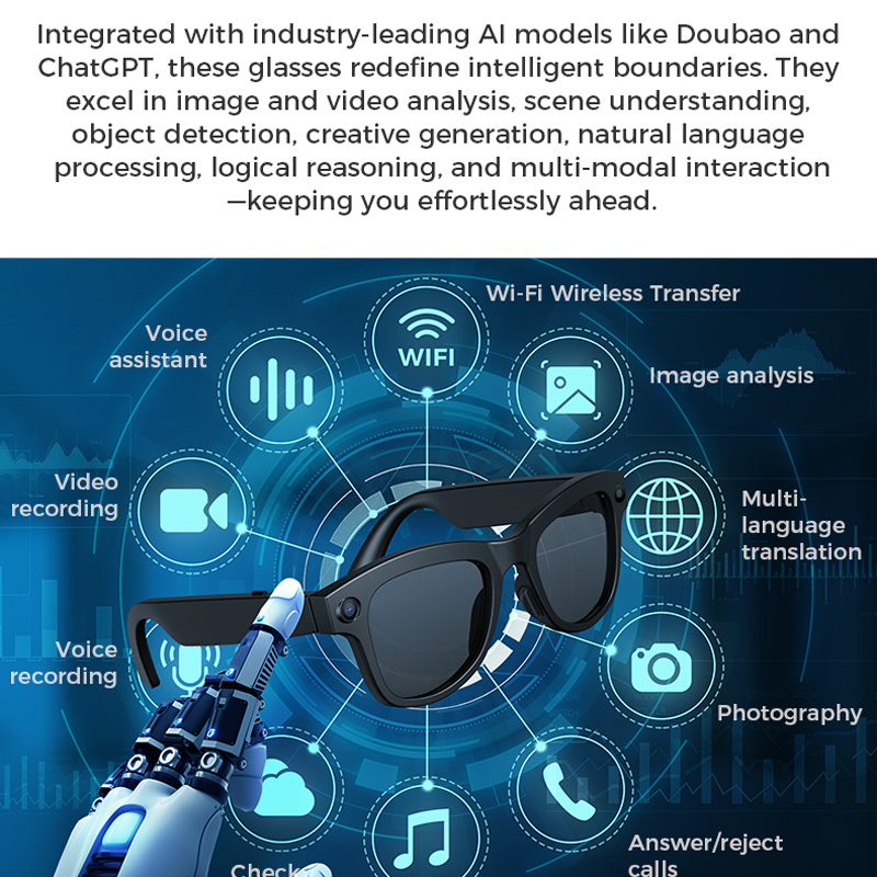 Ai Smart Glasses, Vr, Ar, Online Translation, Bluetooth, 5MP Camera, Conference Call, Phone Reception, Glasses