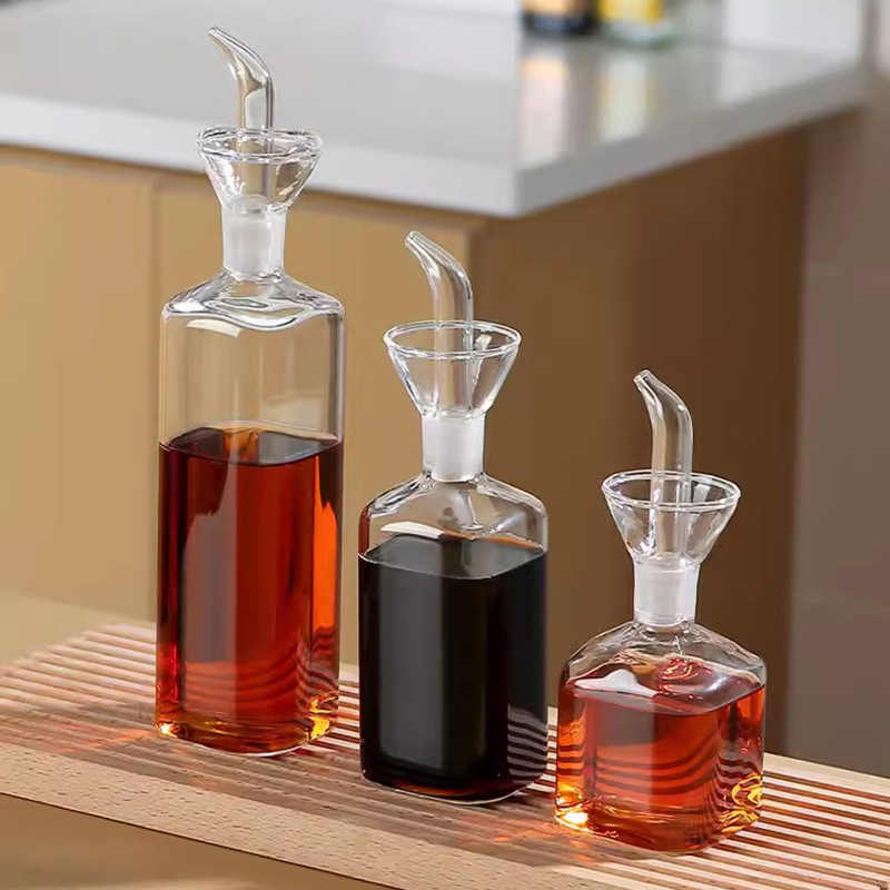 Oil and Vinegar Dispenser Bottle Clear Vinegar Cruet Olive Borosilicate Glass Kitchen Food Square Transparent Support
