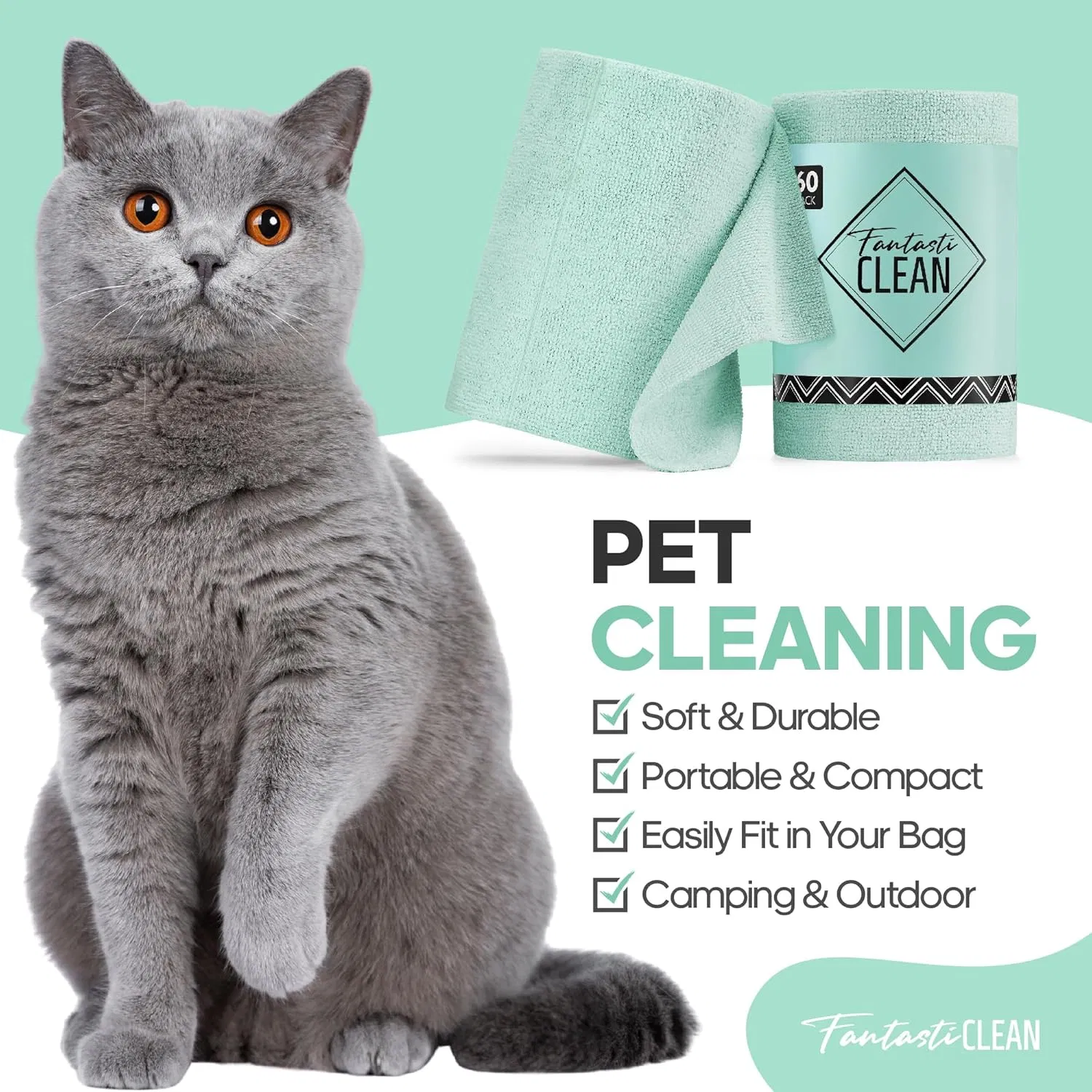 60pack 8X8 Inch Microfiber Roll Towels Tear-Away Paperless Towels Easy Use Reusable Washable Cloths for Pet Hair Cleaning