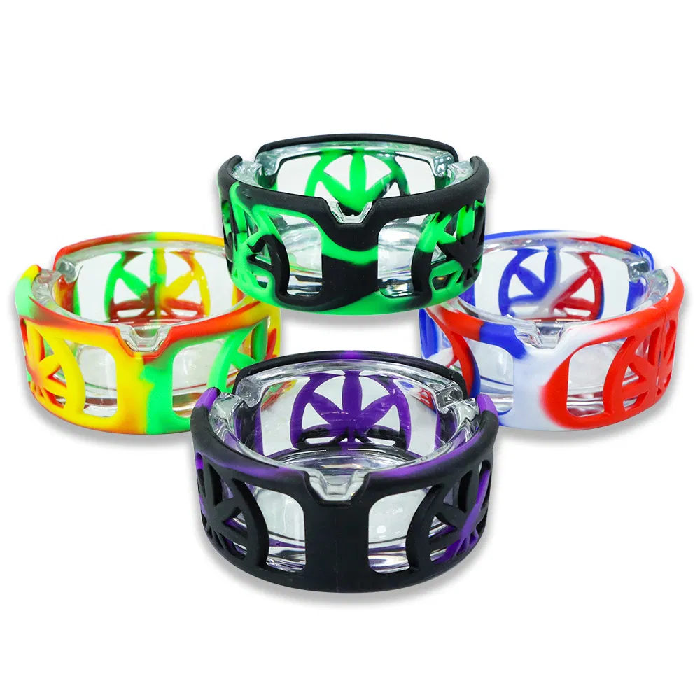 Shatter-Proof Silicone Protective Shell Transparent Smoking Glass Ashtray