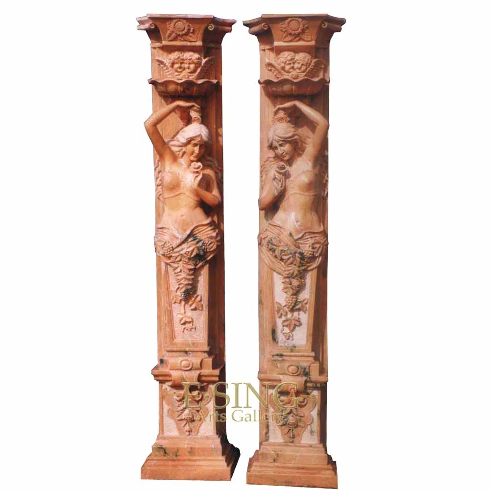 Sunset Red Marble High Quality Hand Work Statue Column