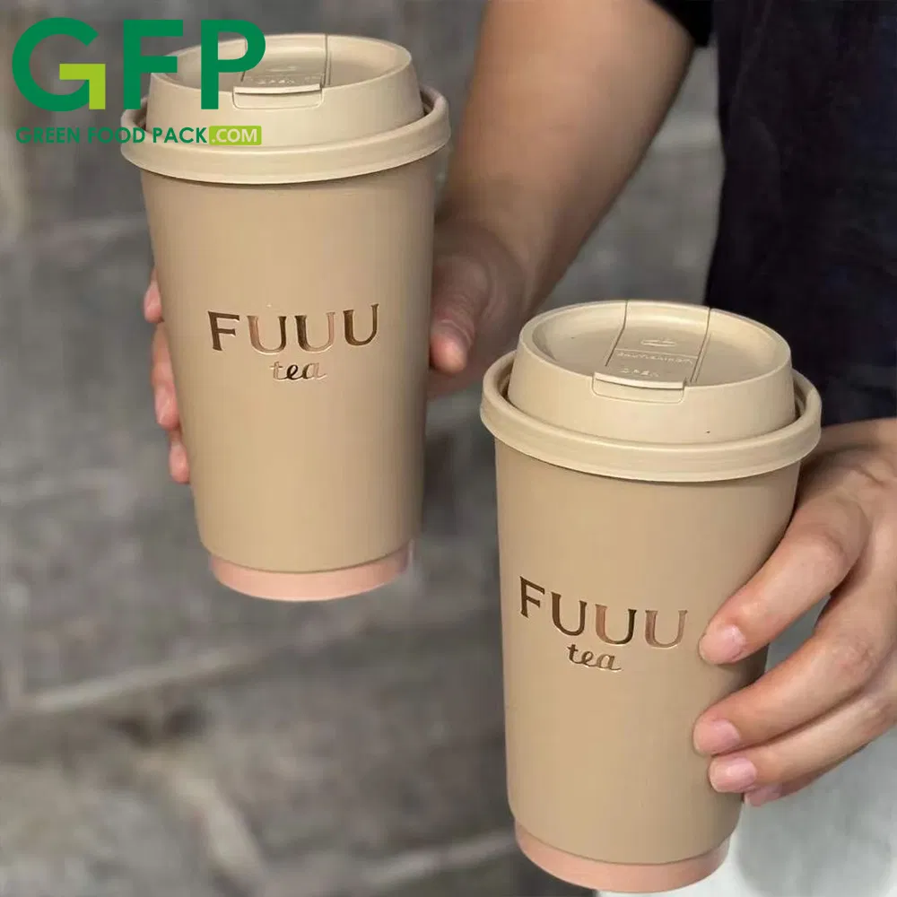 Бумажный стакан 16oz с логотипом, двойные стенки, розовое золото