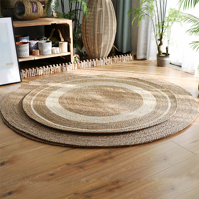 Natural Bulrush Grass Hand-Woven Small Rugs, Straw Carpet, Rattan Mats