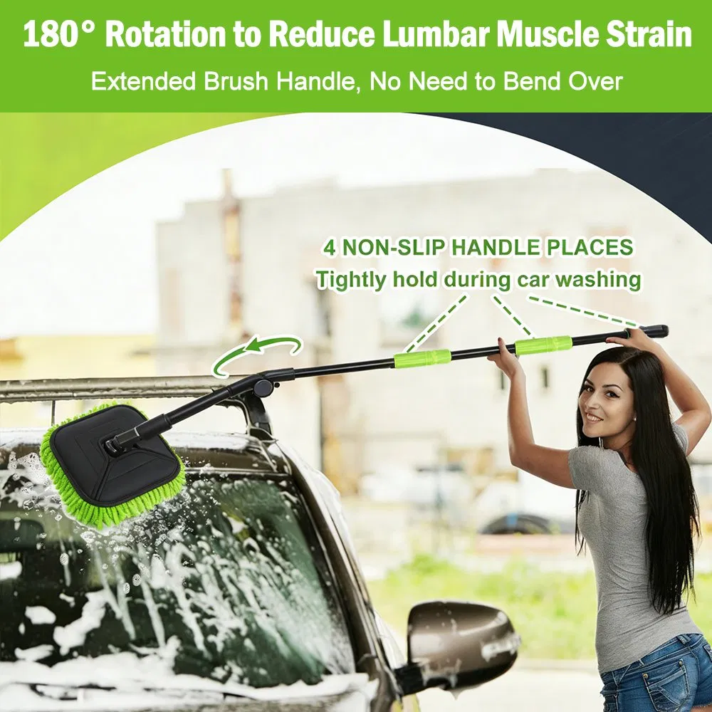 Car Wash Mop with Adjustable Telescopic Handle Chenille Microfiber Brush Head Car Cleaning Brush Care Kits Wholesale Retractable Flat Mop with Rotatable Pole