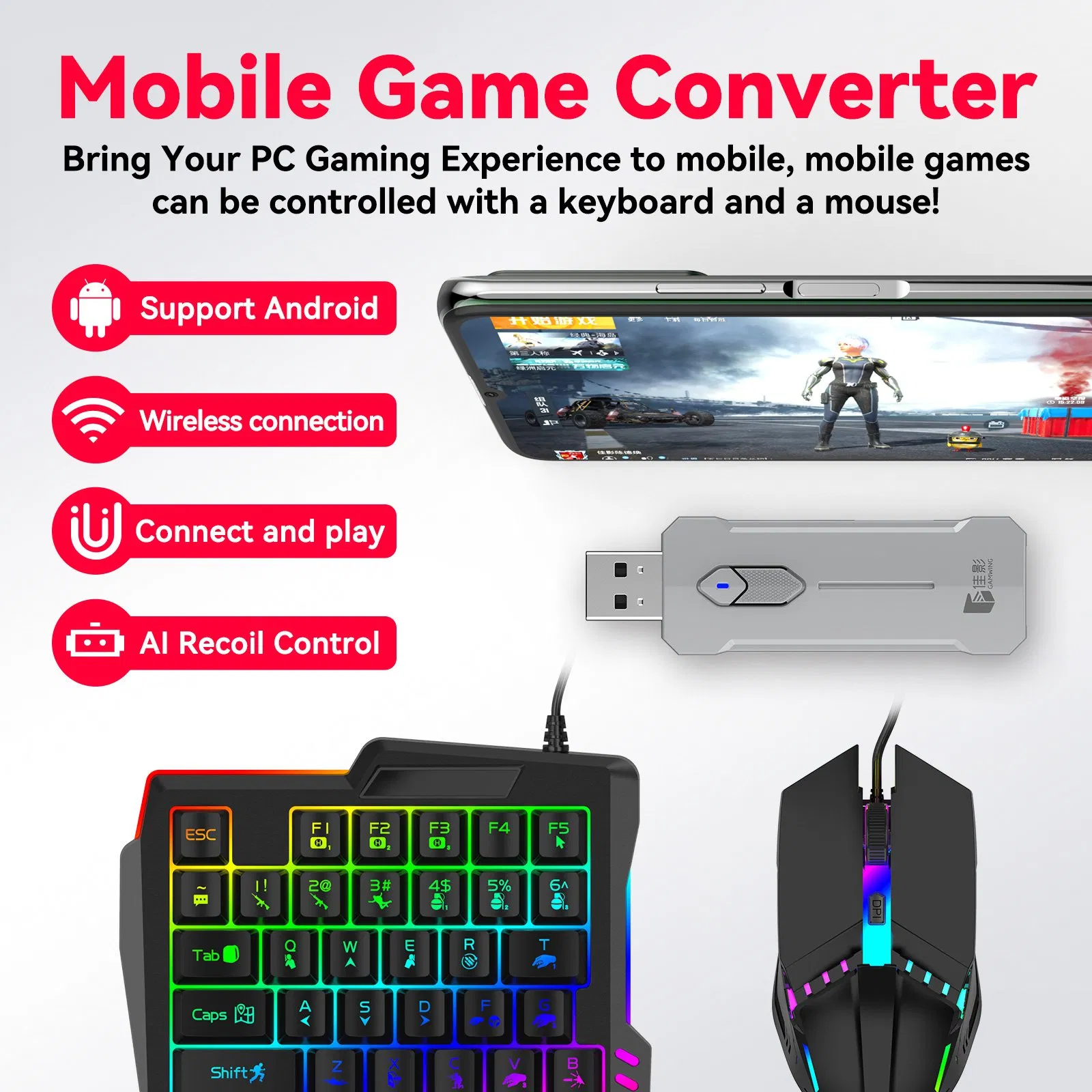 Конвертер X8 PRO для клавиатуры и мыши в мобильных играх