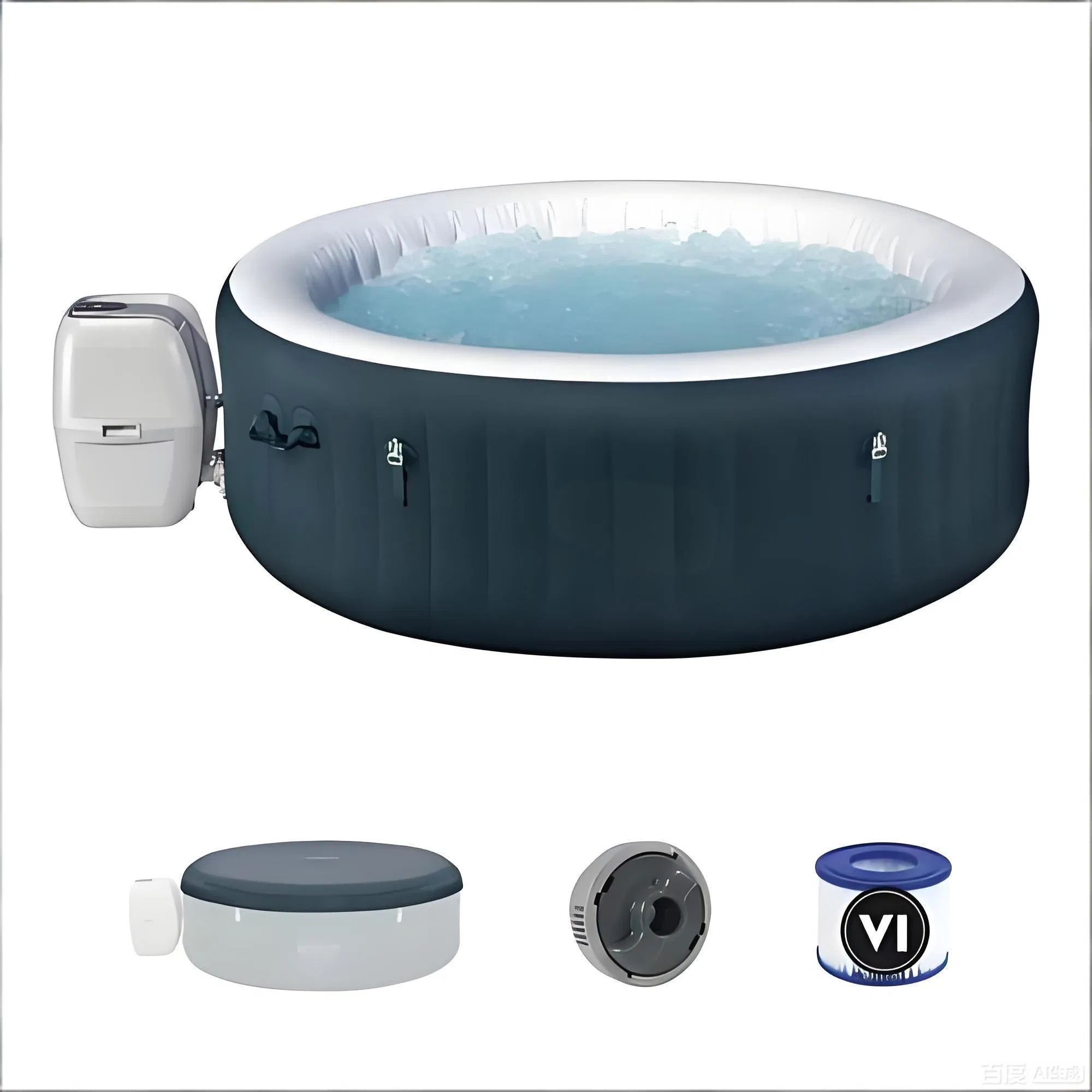 Outdoor Use 1-4 Person Round Inflatable Hot Tub SPA PVC ABS Foldable Puncture Resistant Heated Pool