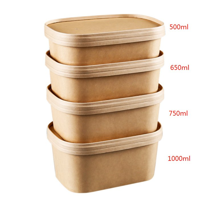Disposable Rectangle Kraft Paper Food Container Lunch Box with Lid