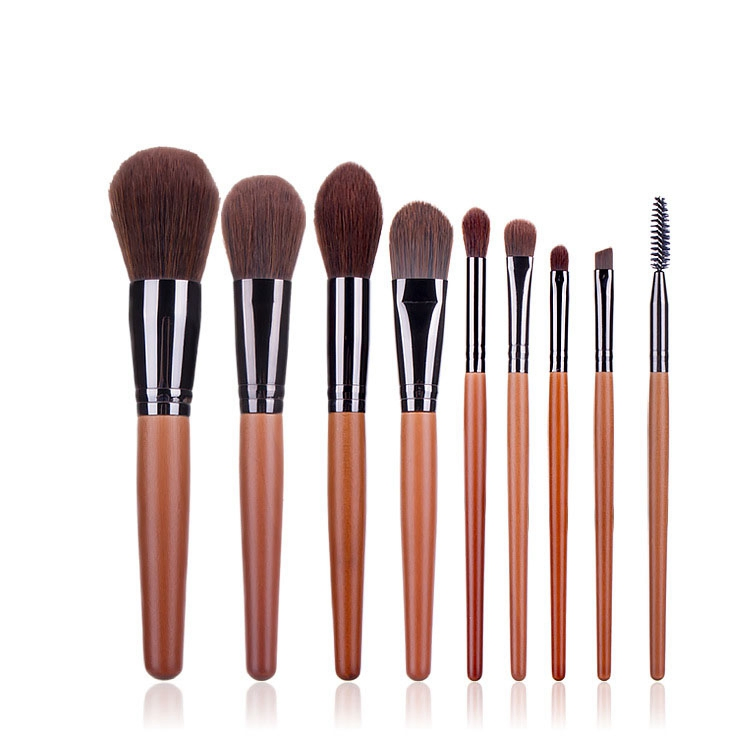 2020 Professional Luxury Makeup Brush Tool Wholesale Private Label Kabuki Brush Kit 9PCS Brown Makeup Brush Set