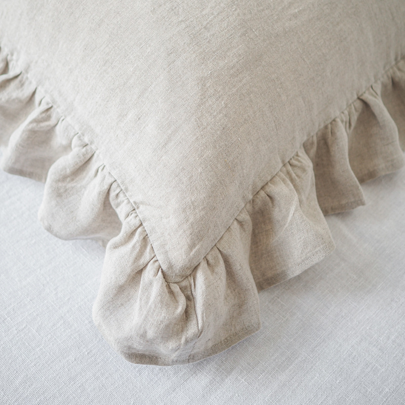 OEM Linen Solid Color with Ruffled Edge Dormitory Cotton Pillow Case