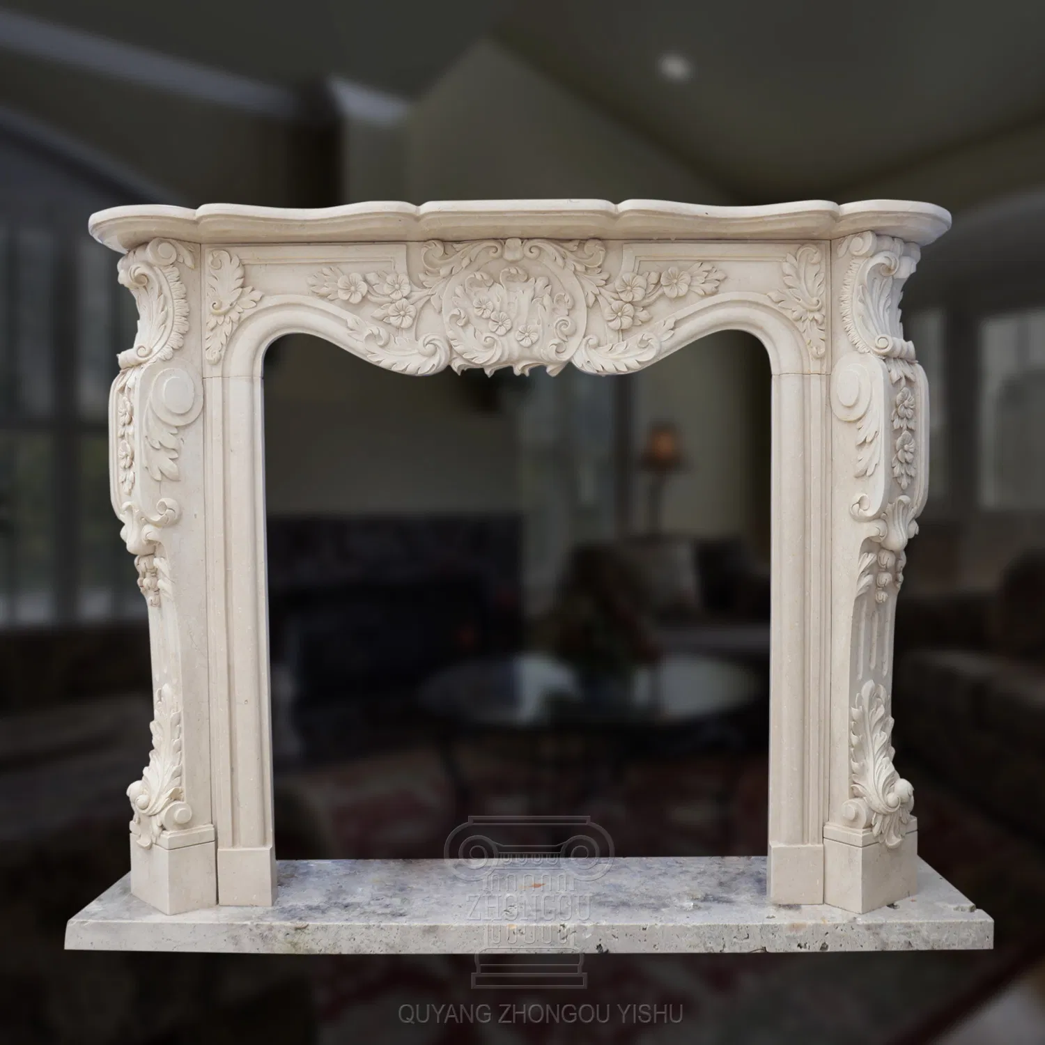 Beige Marble Fireplace Decoration Chimneypiece