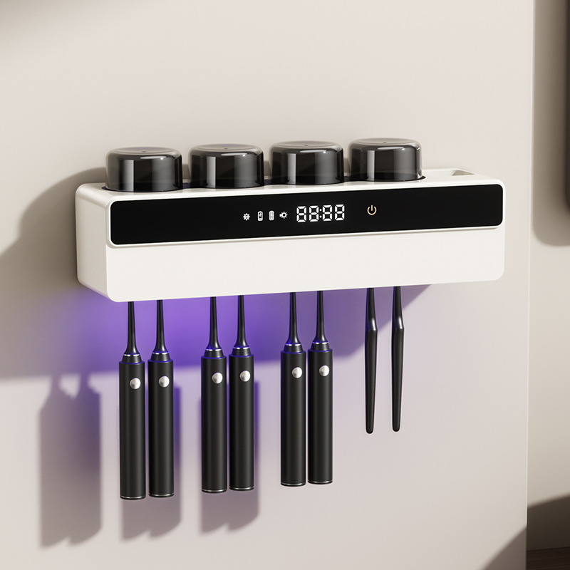 OEM 8000mAh Rechargeable Wall Mounted 10 in 1 Toothbrush Holder with UV Light Sterilizer and Dryer for Household