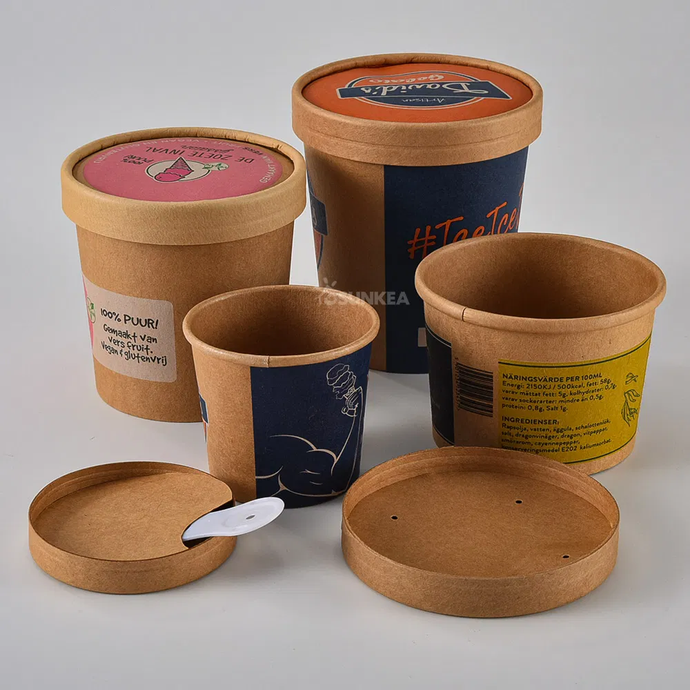 Disposable Kraft Paper Ice Cream Tubs with Lids