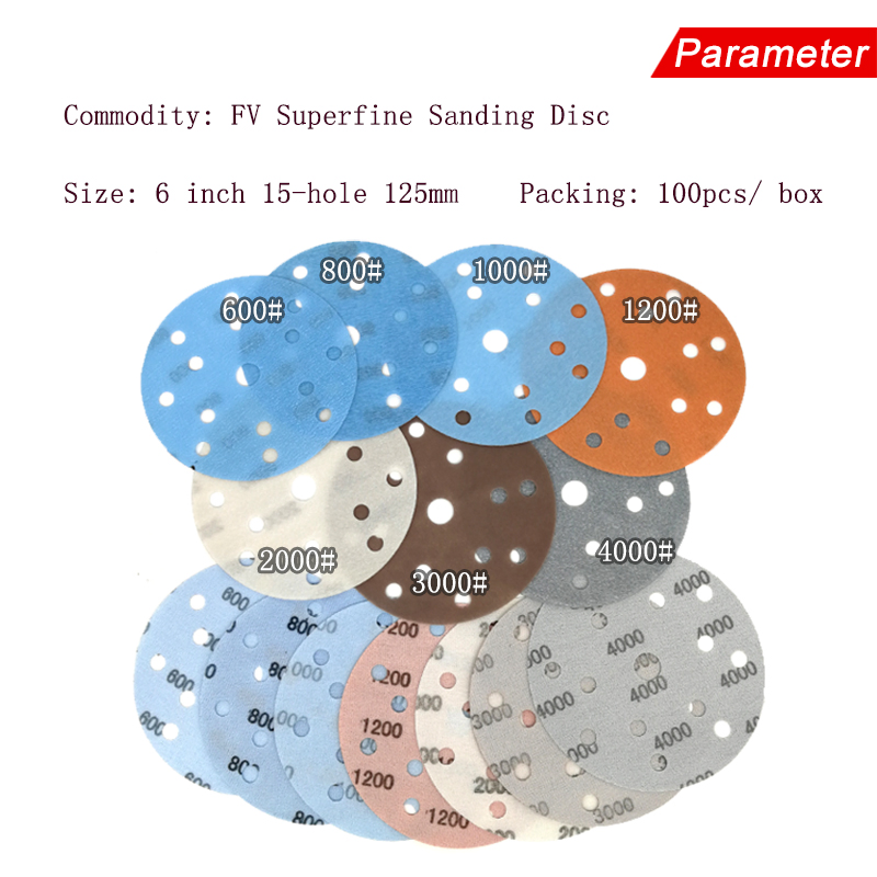 6inch 15-Hole High Performance Hook and Loop Automotive Sandpaper Film Sanding Discs for Wet/Dry Polishing
