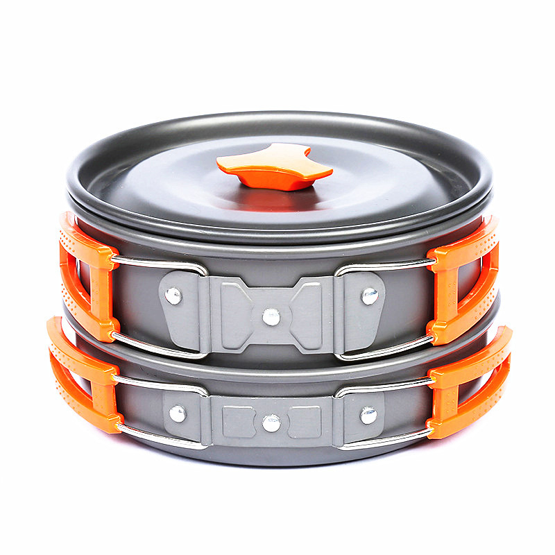 Outdoor Advanced Hard Aluminum Non-Stick Pan Cookware Set 3 in 1 Picnic 2-3 Person Camping Cooking Combination Tableware Set for Hiking Camping