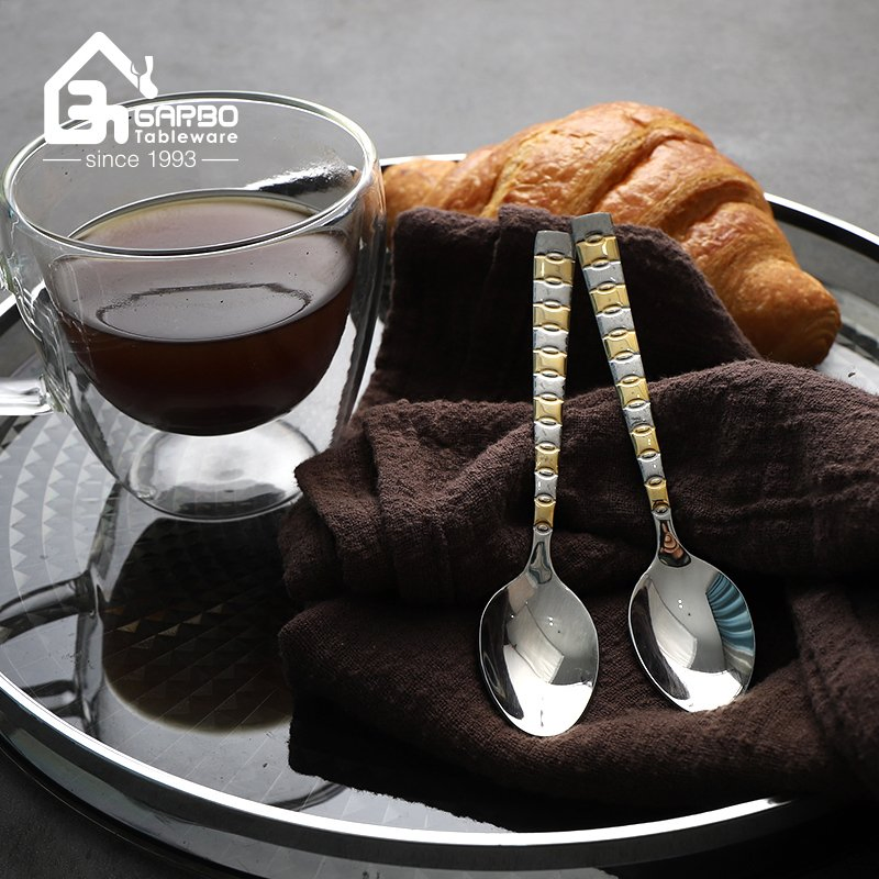 Stainless Steel Tea Coffee Spoon with Silver and Gold Handle for Restaurant and Cafe Use High Quality Tea Spoon