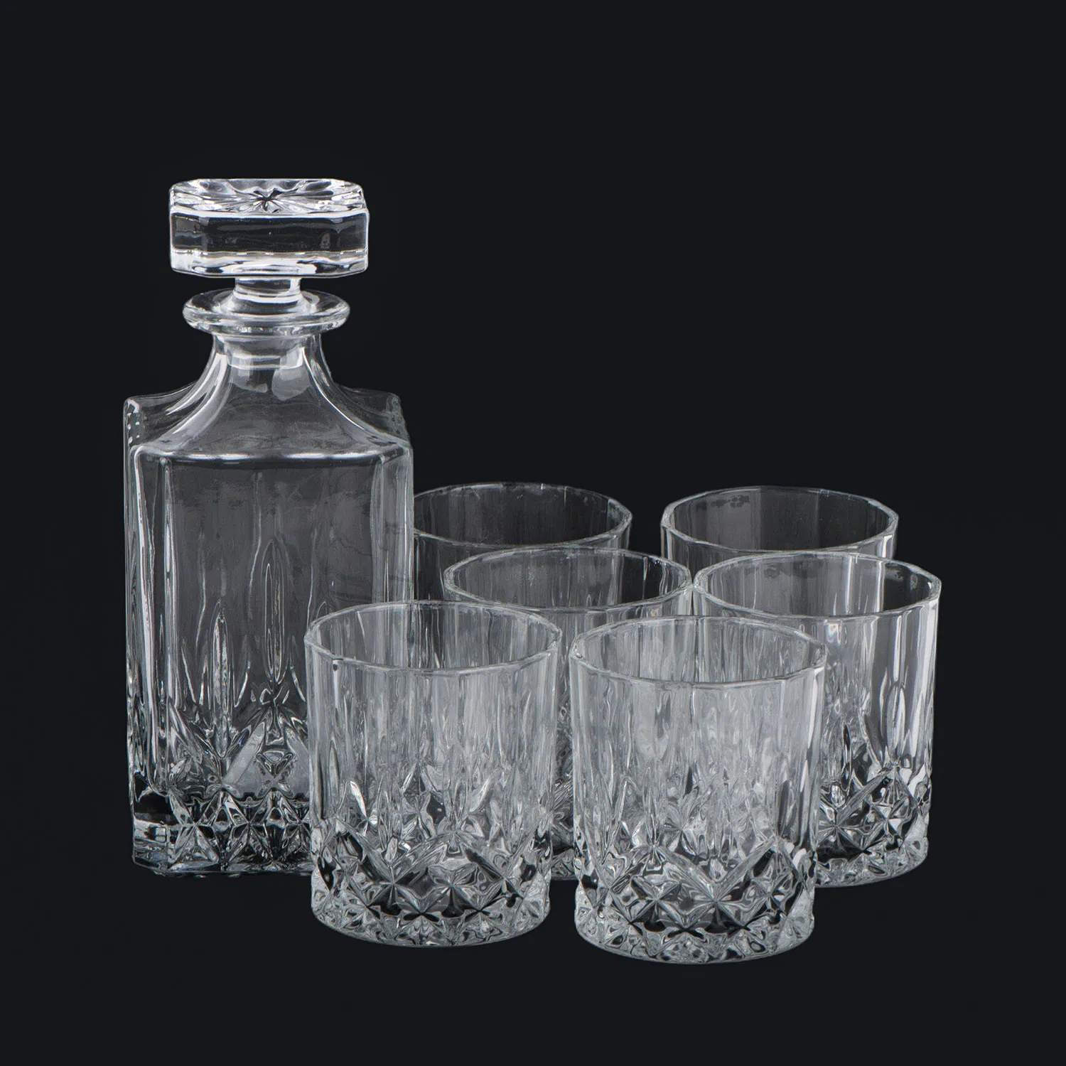 Square Transparent Glass Wine Bottle with Glass Cup Set for Wine Serving