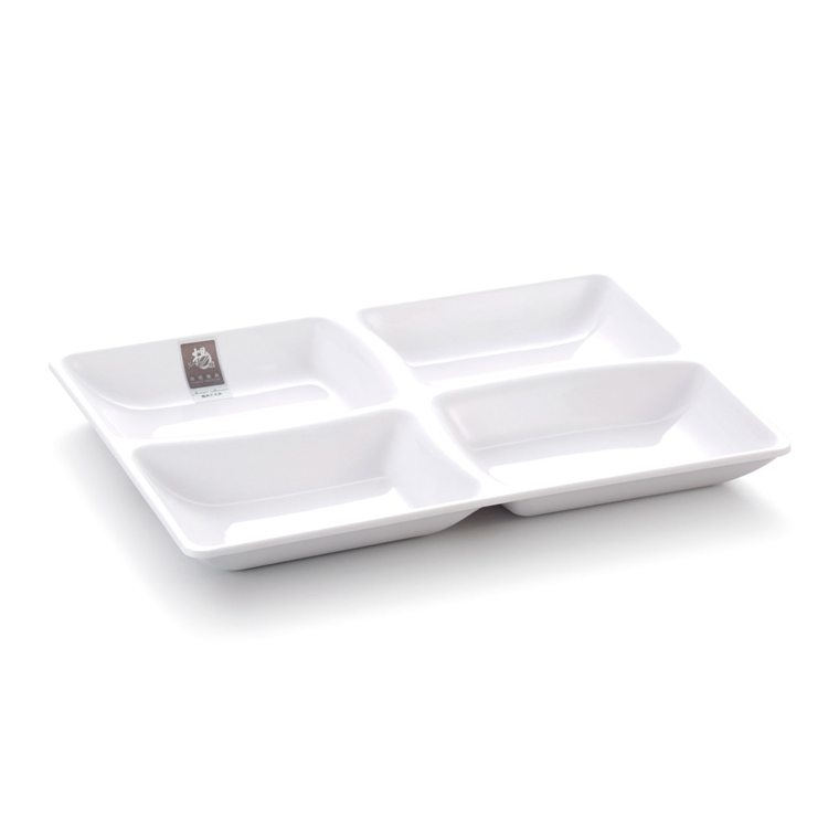 White Rectangular Melamine Canteen Divided Plate
