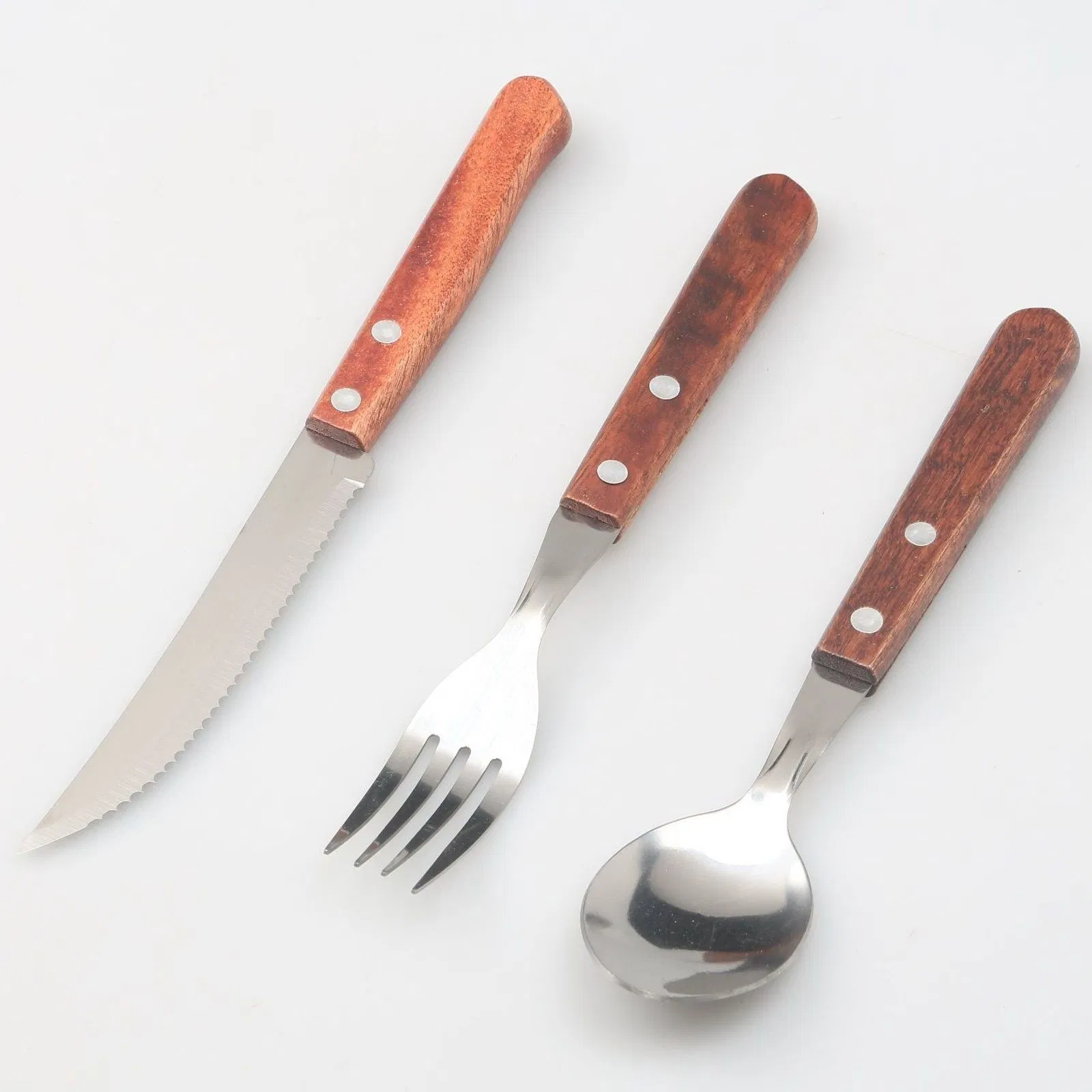 Stainless Steel Steak Knife Fork Spoon Set Cutlery Set with Wood Handle