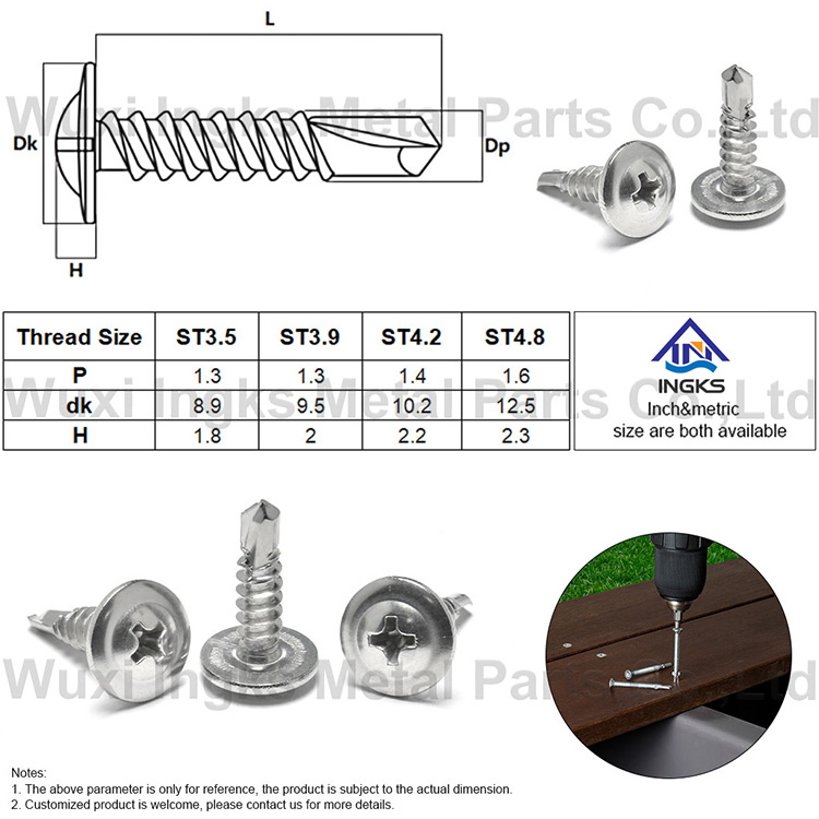 Stainless Steel M4.2 M4.8 #8 #10 Phillips Pan Wafer Head Self Drilling Screws for Sheet Metal