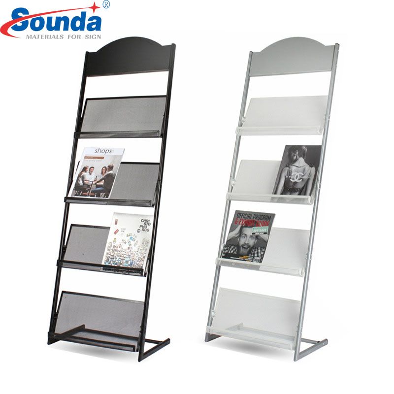 Portable Black Metal Magazine Display Stand Brochure Holder