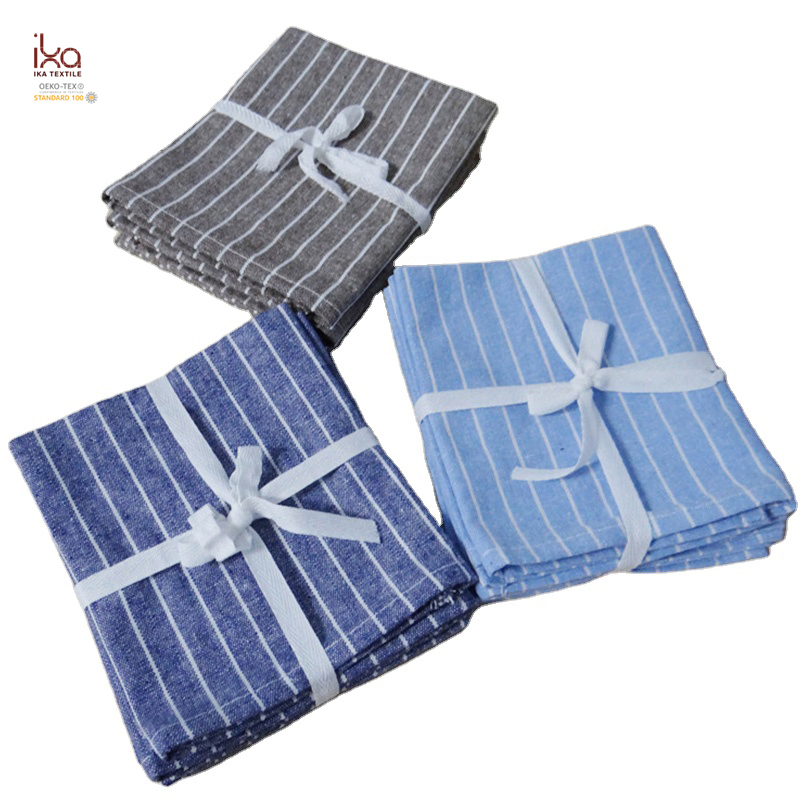 Brown Blue White Wedding Personalized Cloth Eco Friendly Yarn Dyed Logo Cotton Custom Printed Restaurant Table Napkin