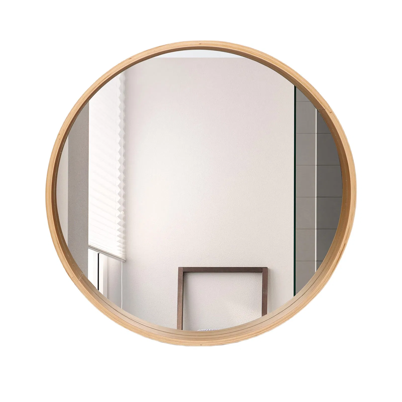 Decor Wall Round Mirrors Wooden Frame Bathroom Glass Mirror