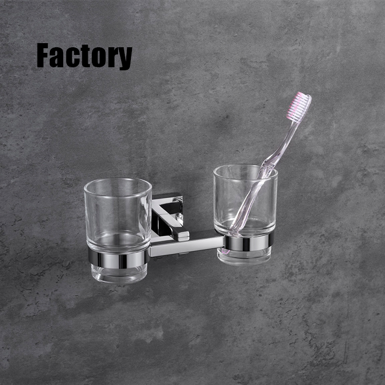 Stainless Steel Bathroom Accessories Single Tumbler Toothbrush Brass Holder Set with Glass Cup