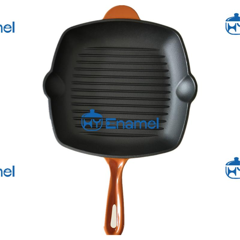 Wholesale Factory Steak Grill Plate BBQ Square Enamel Cast Iron Frying Grill Pan