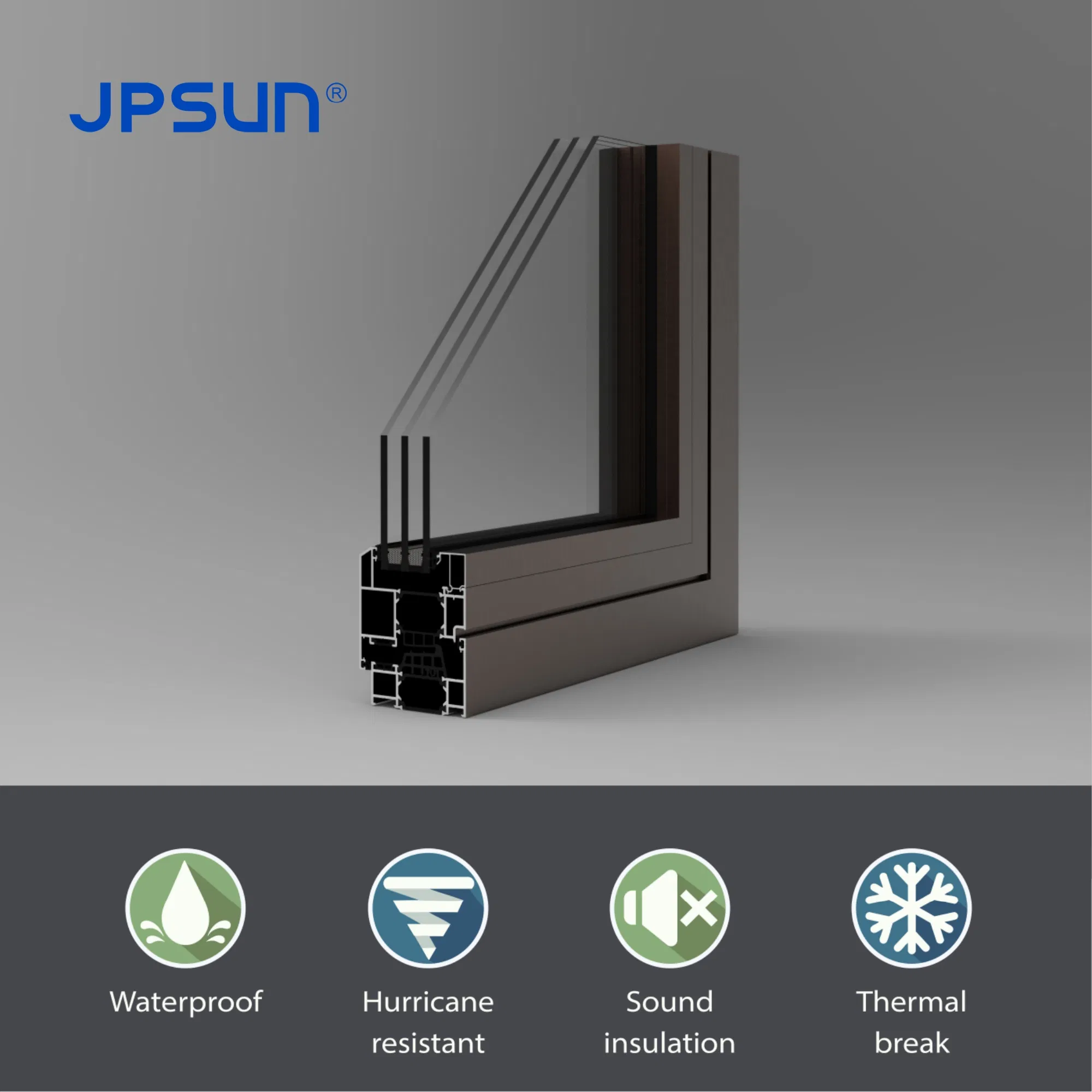 High Water Tightness Soundproof Minimalist Aluminum Metal PVC Casement Window with Triple Glass for School Hotel Villa Apartment Designing Service