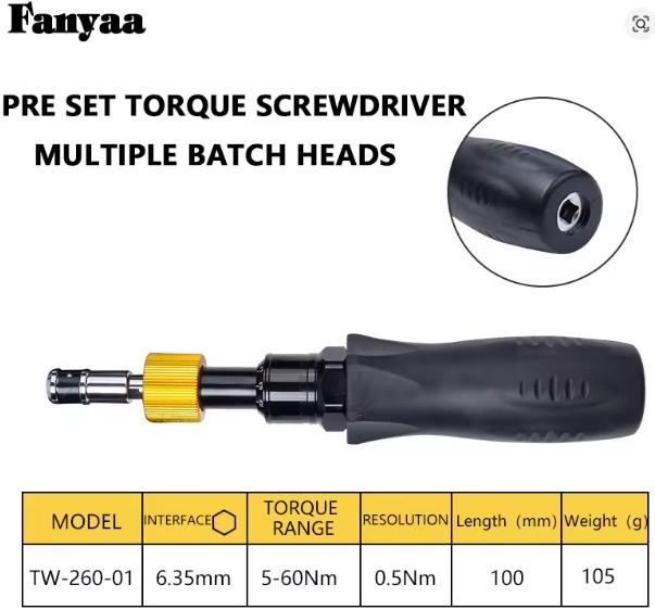Fanyaa 60 Cnm Mini Adjustable Torque Screwdriver 1/4lnch 6.35mm Hex Drive