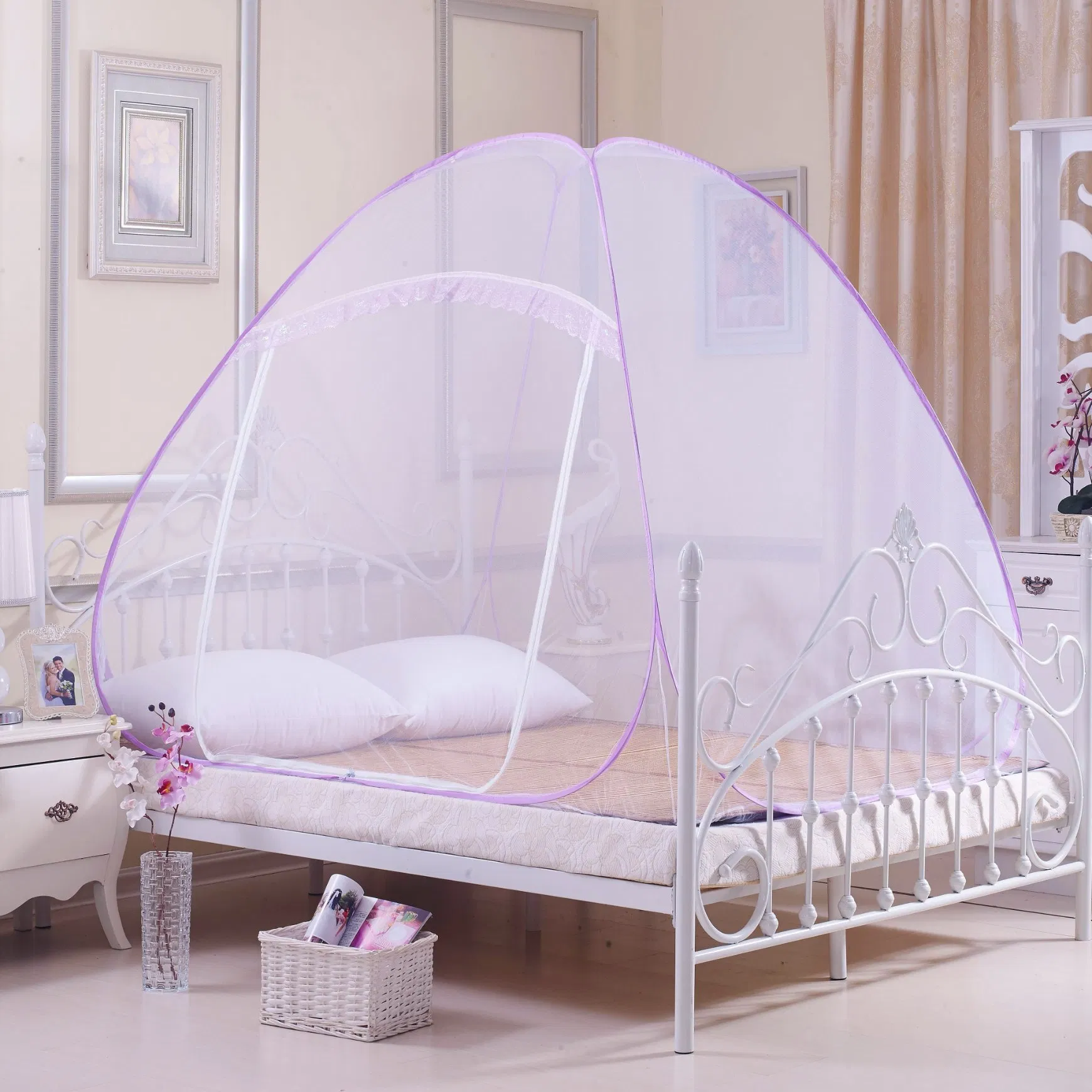 Pop up Bed Net Tent for Bedroom with Net Bottom, Portable Double Door Travel Folding Design Bed Canopy, Foldable