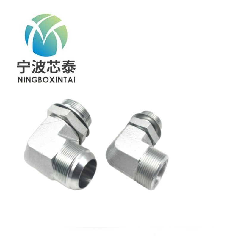 Гидравлический фитинг 90° угловой, стальной, с резьбой NPT/BSP