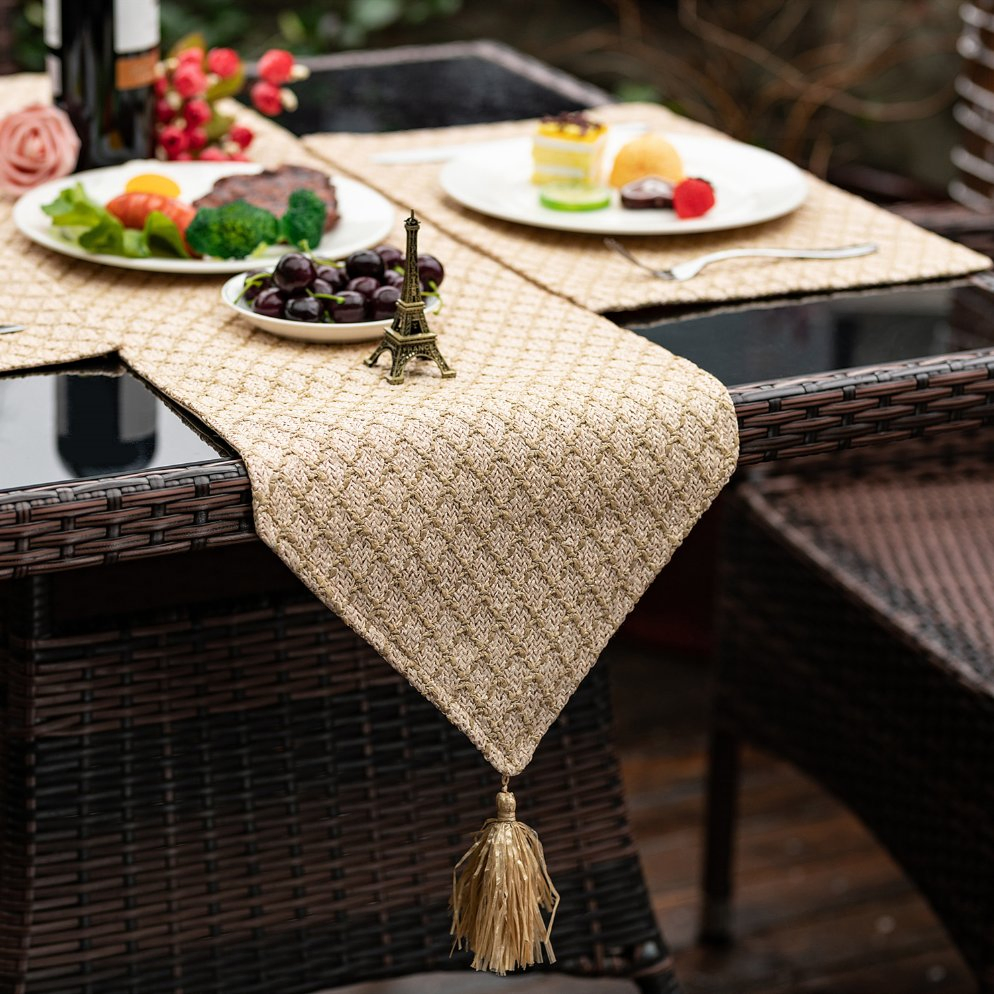 Modern PP Raffia Fabric Plaid Elegant Luxury Woven Kitchen Table Runner