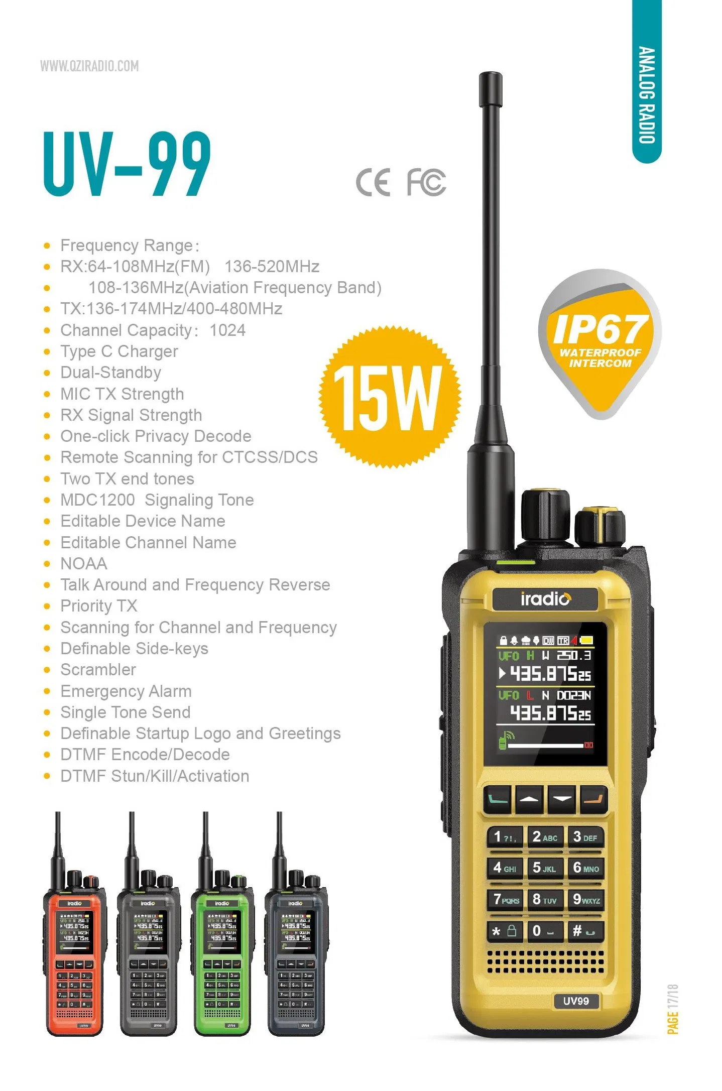 Iradio Factory UV-99 20W out Put Power Digital Radio Handheld Walkie Talkie Two Way Radio Dual-Standby